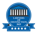 A blue badge with the words lawyers of distinction 2 0 2 5