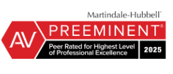 A red and black logo for martindale-hubbell preeminence.